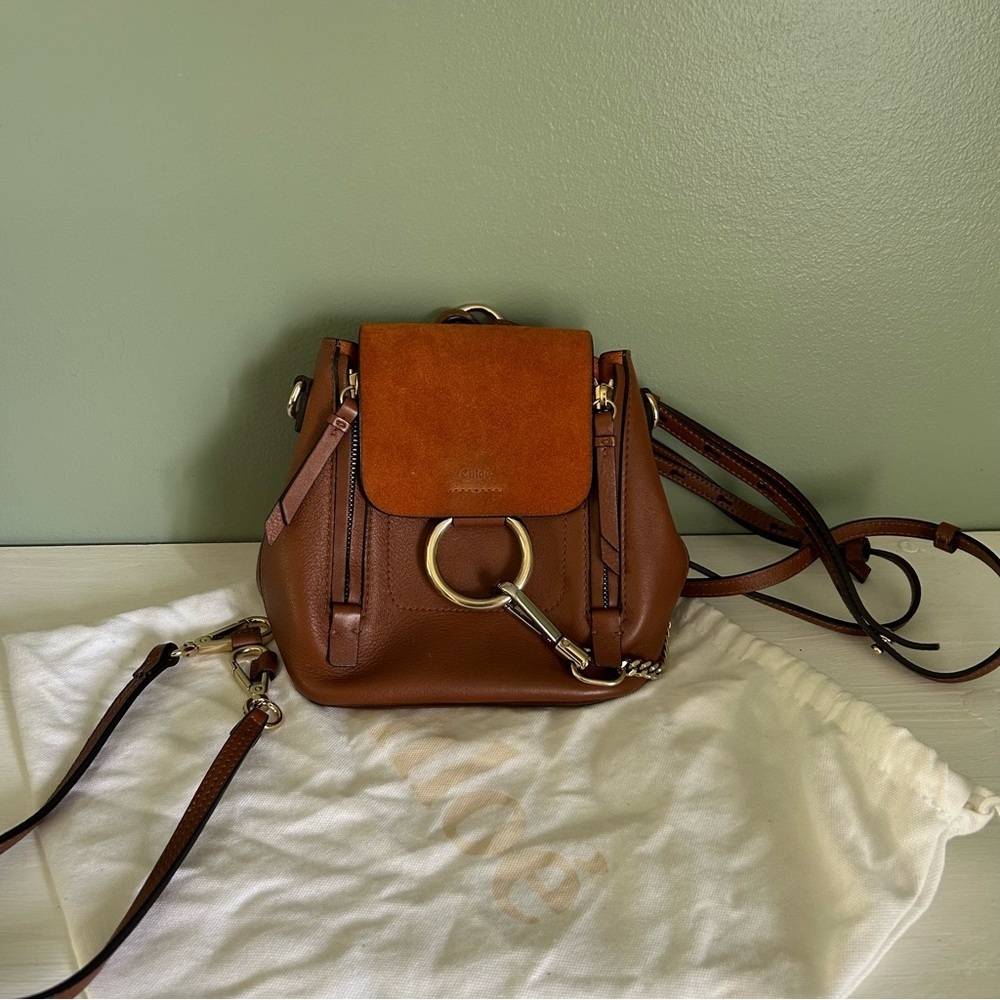 CHLOE Suede Calfskin Mini Faye Backpack Tan - Picture 2 of 10
